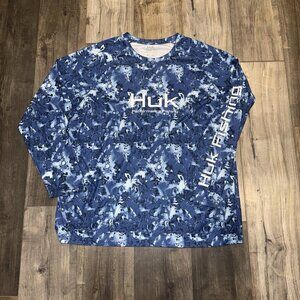 Mens 3XL Huk performance fishing camo long sleeve shirt blue